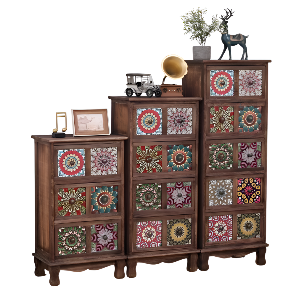 데일리유즈 엔틱 서랍장 빈티지 수납장 원목 우드 거실 안방 인테리어, 3단, 브라운A형 227,000원