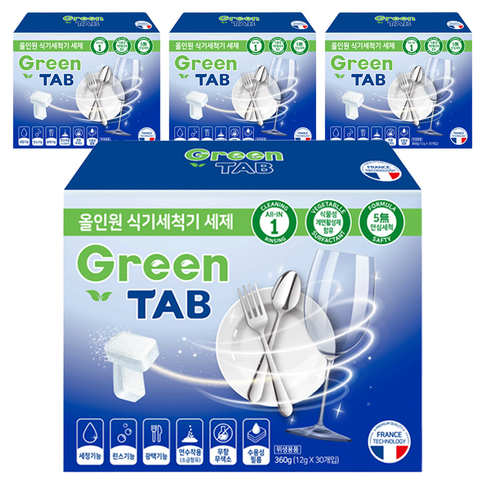 자우버 그린탭 올인원 식기세척기 전용세제, 360g, 4개 27,400원