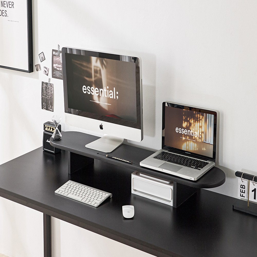 <당일무료배송출발>국내제조 리오 라운드 1100듀얼모니터받침대 다용도 데코인테리어선반, 시크블랙 50,500원