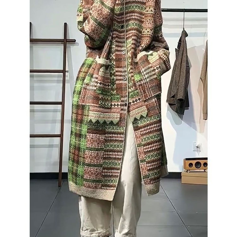 ZIGODAG 가을 겨울 레트로 프린트 롱 니트 카디건 루즈핏 여유 있는 스타일 ZXCYYCD42566 29,100원