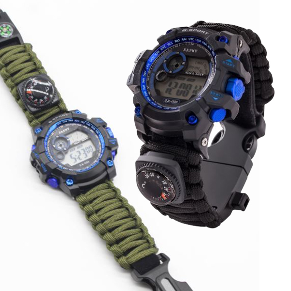 도매창고 방수시계 생존 로프 나침반 부싯돌 밧줄 캠핑 파이어스틱 방수 생활 시계 팔찌 비상용 호루라기 파라코드 재난 용품 키트 7,900원