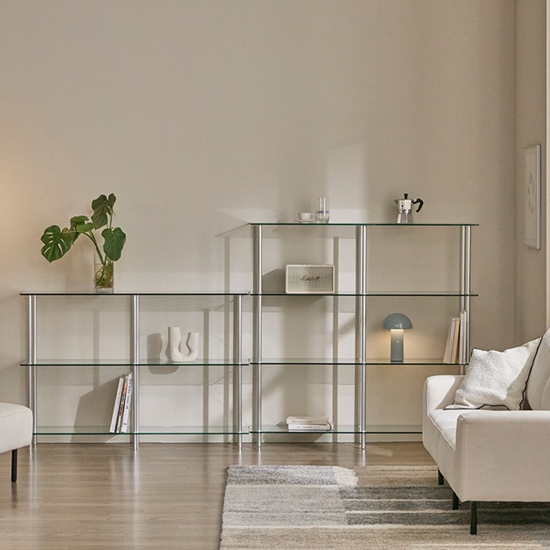 거실 수납선반 투명 미니 선반진열장 코너벽 틈새 테이블 아일린 강화유리 선반장 119,000원