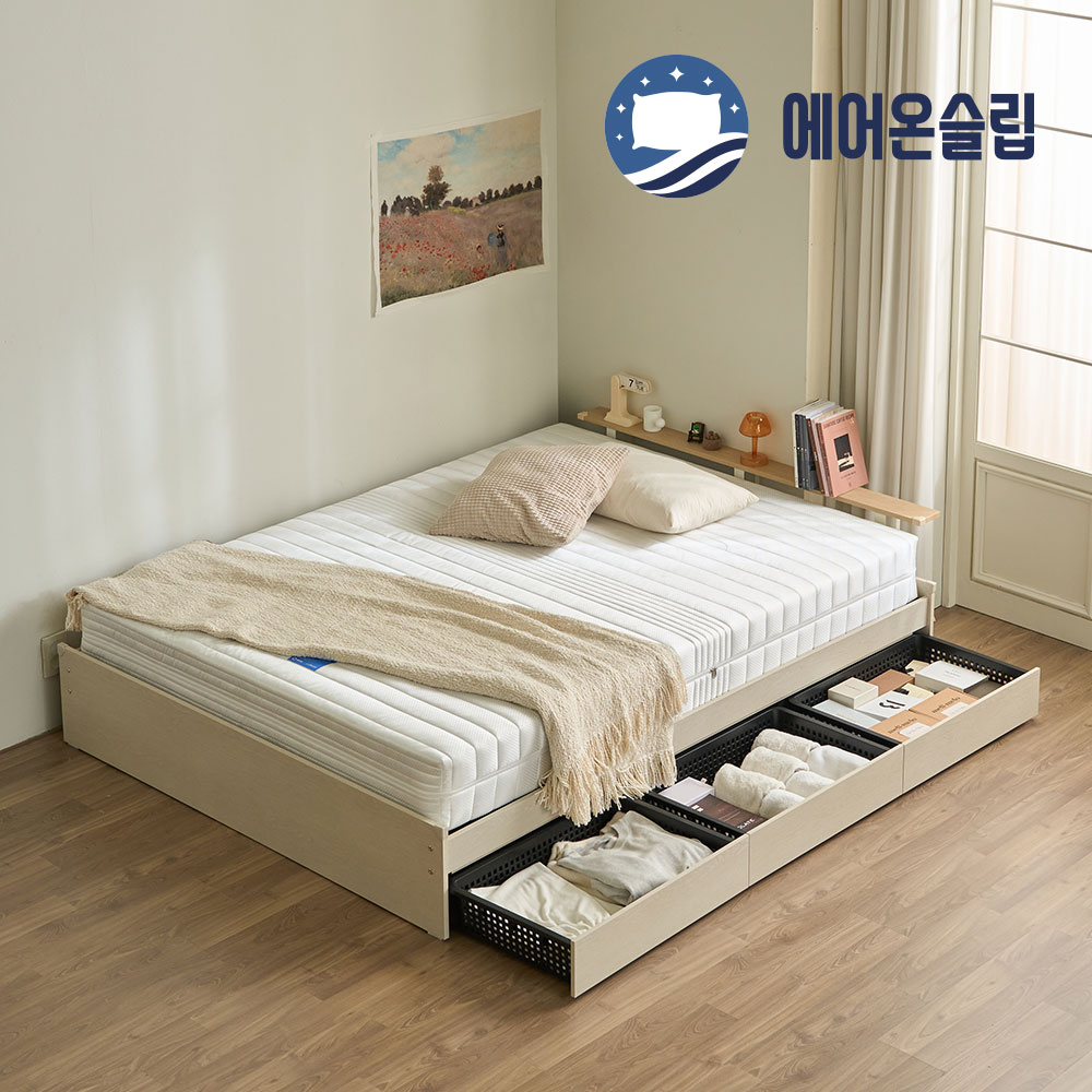 100%국내생산 친환경E0헤드선반+3서랍프레임+양면매트 레이튼침대 S SS D Q, 03_라이트오크 159,000원