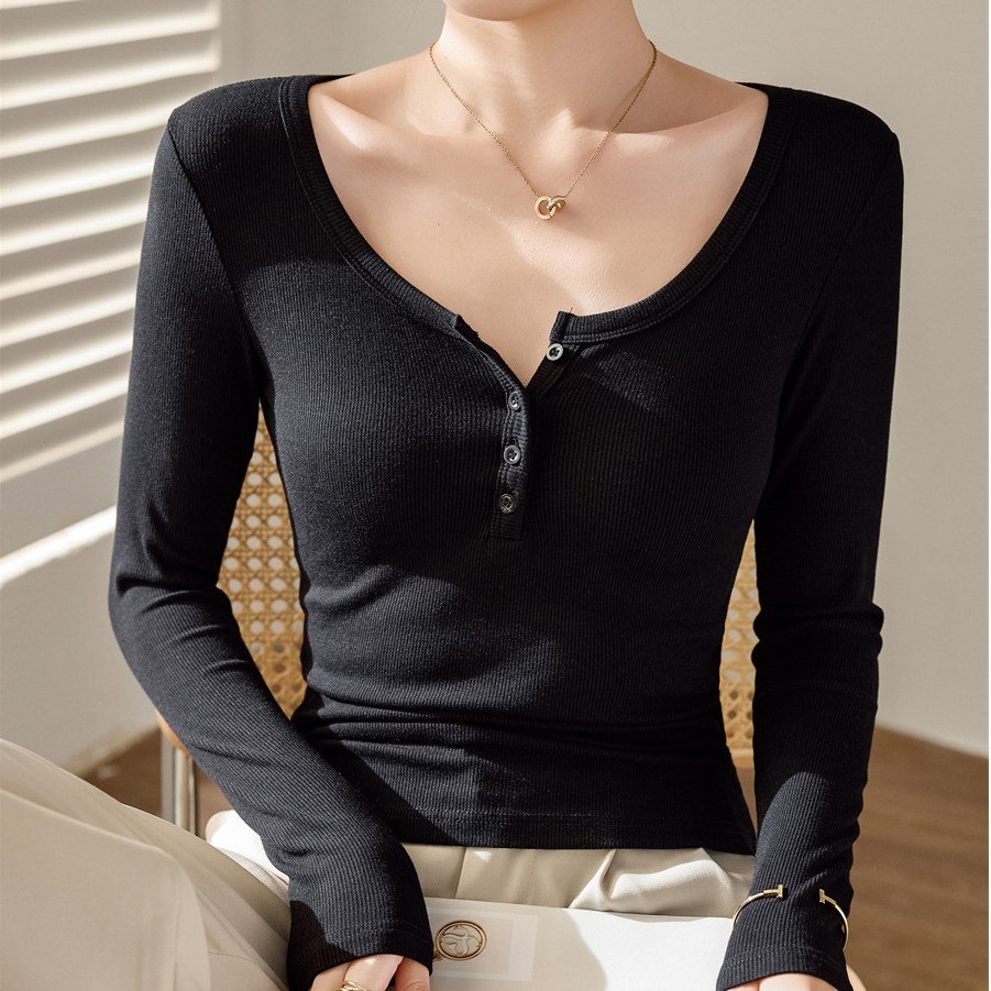 엘에프제트 여성 슬림핏 버튼 U넥 골지 긴팔티셔츠 23533 21,900원