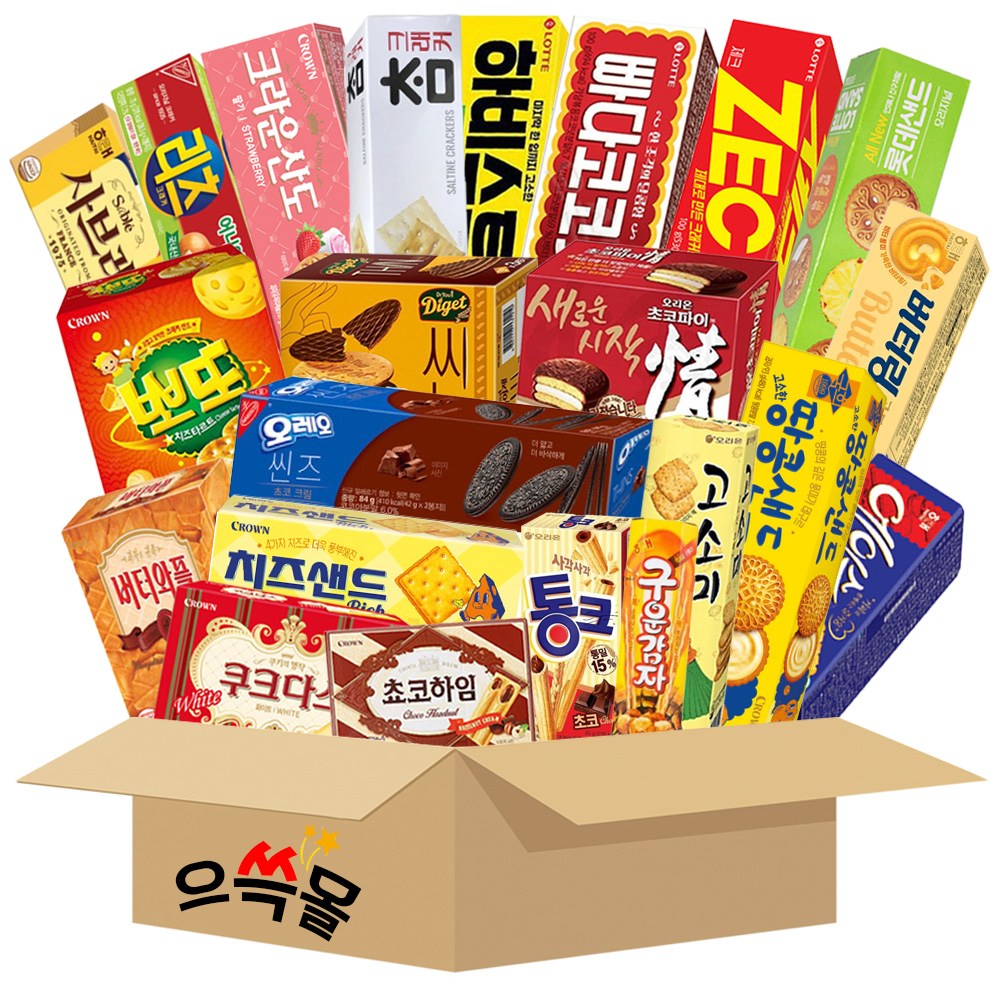 사무실 과자 22종 세트 롯데샌드 쿠크다스 쵸코하임 뽀또 롤리폴리 하비스트 버터링 에이스 오레오 다이제씬 고소미 리츠 빠다코코낫 제크 사브레 버터와플 참크래커 초코파이 등등, 1개 29,900원