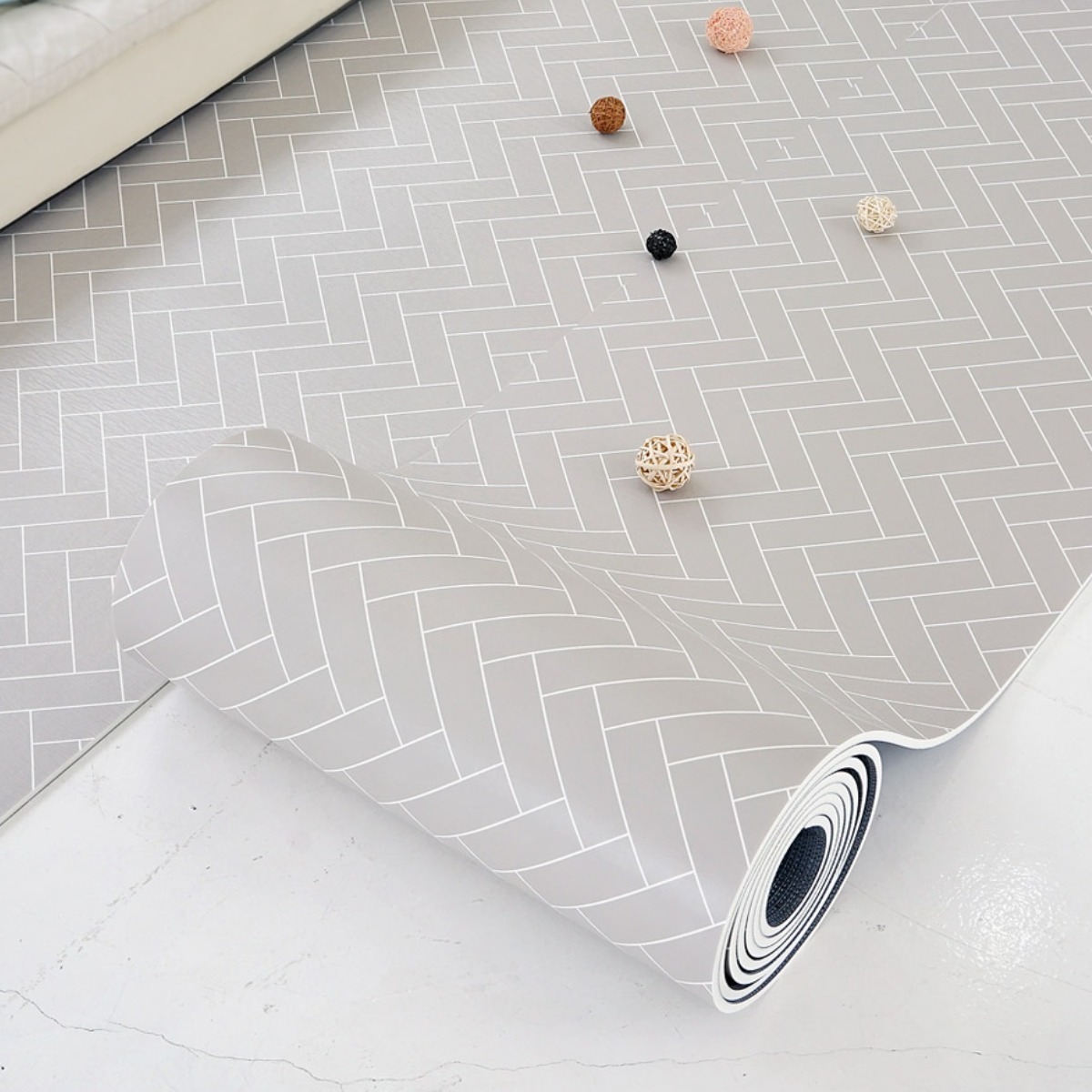제로벨 18T PVC 층간소음방지 롤 매트 폭 140cm x 4m 유아 어린이 놀이방매트, 헤링본 그레이 239,500원