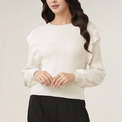 cheibear 여성 캐주얼 스웨터 탑 러플 긴팔 가을 겨울 리브 니트 풀오버 탑 23,890원