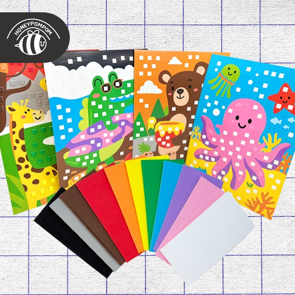 [허니폼폼] EVA 모자이크 스티커 놀이 4종 (동물편) / 도안 4장 + 스티커, 1개 5,800원
