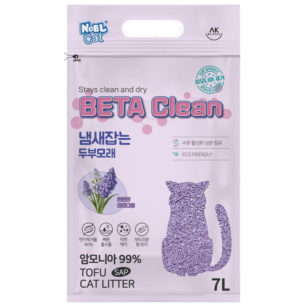 베타클린 고양이 냄새잡는 두부모래 고양이 화장실 모래 탈취 냄새제거 응고력 강한 먼지적은 친환경, 은은한 라벤다향, 1개, 7L 9,900원