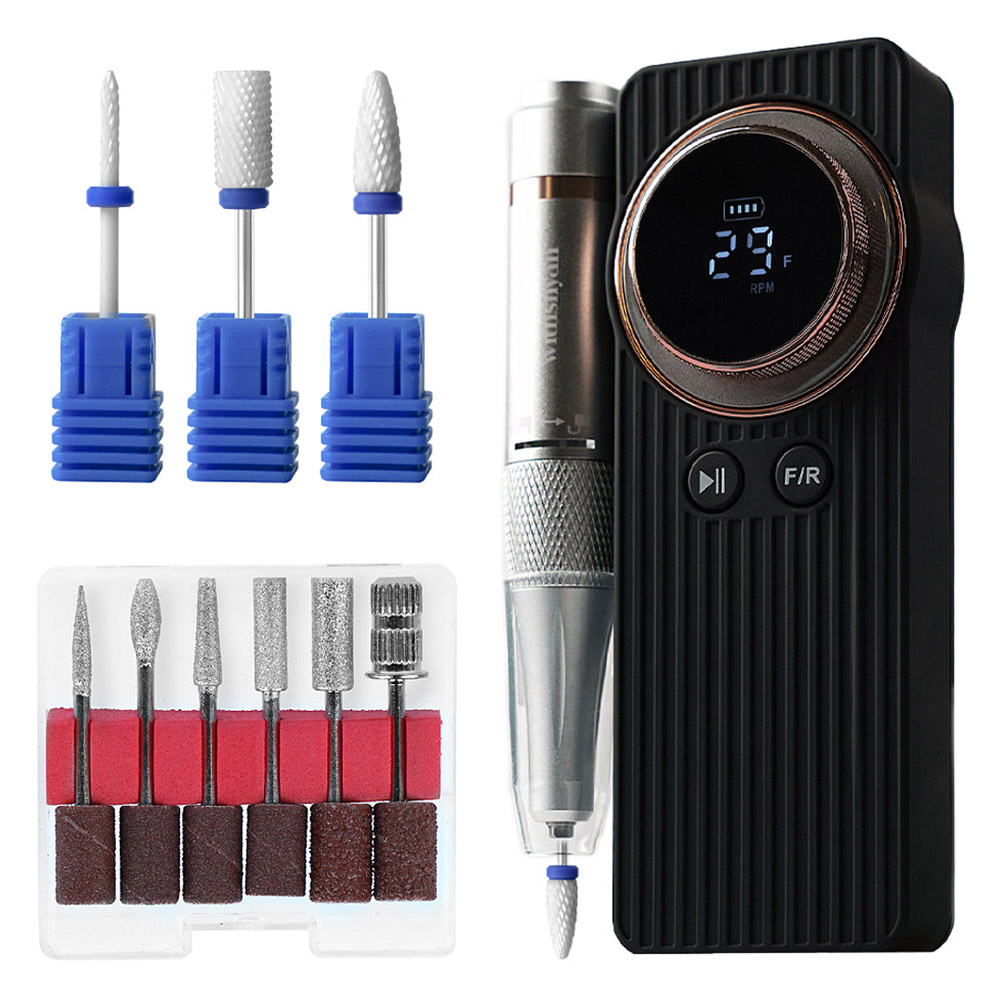 위드샨 프로 맥스 전문가용 무선 젤네일 쏙오프 드릴 + 비트 6종 + 세라믹 비트 3종 세트, 1세트, 블랙 + 로즈골드(드릴) 39,800원