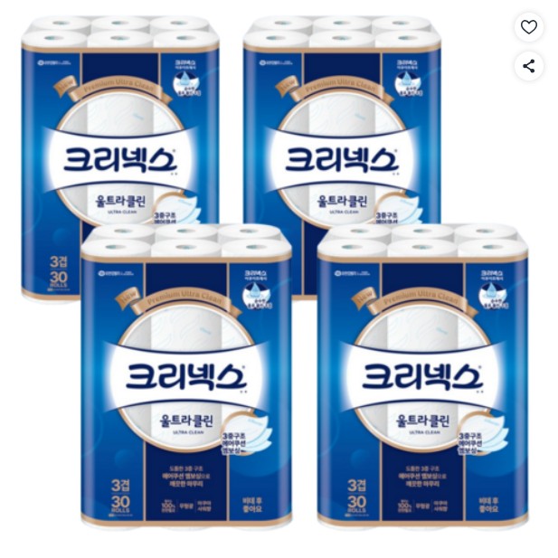 크리넥스 천연펄프 3겹 울트라클린 27m 30롤 89,000원