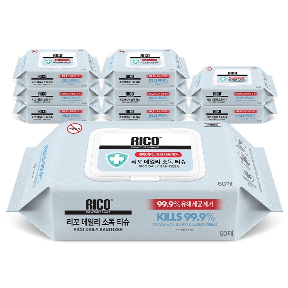 리꼬 데일리 소독 티슈 캡형 60매, 9개, 60매입 21,600원