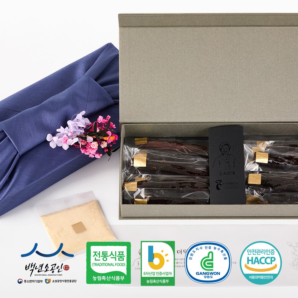 6시내고향 정선사위 국산 콩고물 수제 더덕정과 문체부 우수문화상품선정 (블루 실크보자기포장+쇼핑백) 51,900원