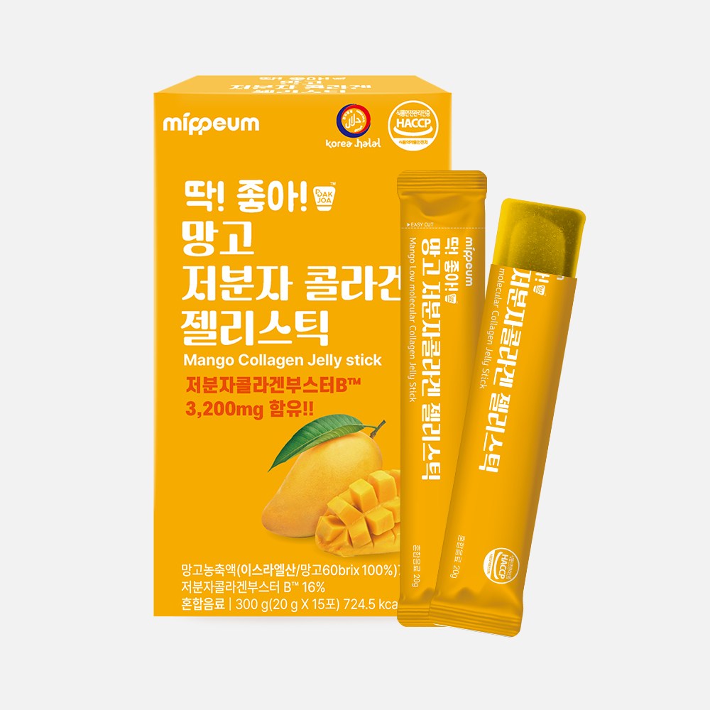딱좋아 할랄인증 망고 저분자 콜라겐 젤리스틱 15포, 60개, 20g 71,500원
