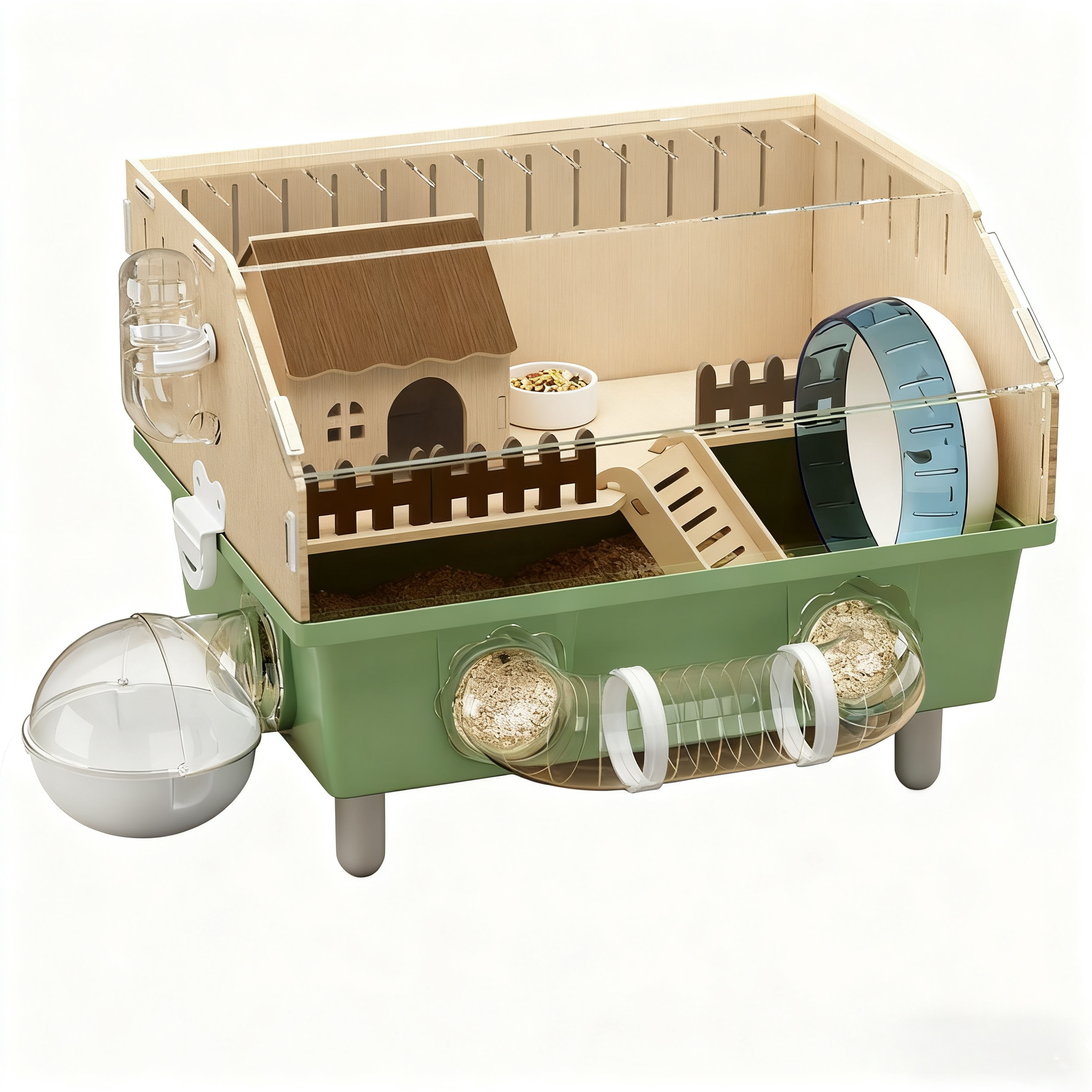 YAPOGI 2층 투명 대형 햄스터 케이지 풀세트 원목 아크릴 빌라형 하우스 햄스터집 햄스터용품 30,800원