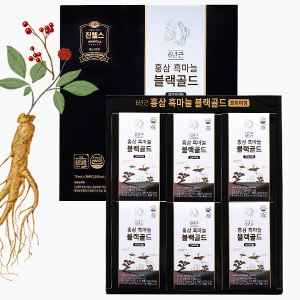 진웰스 [설날선물/쇼핑백증정]  6년근 홍삼 흑마늘 블랙골드 프리미엄 70ml 30포 설날 명절 선물세트 39,000원