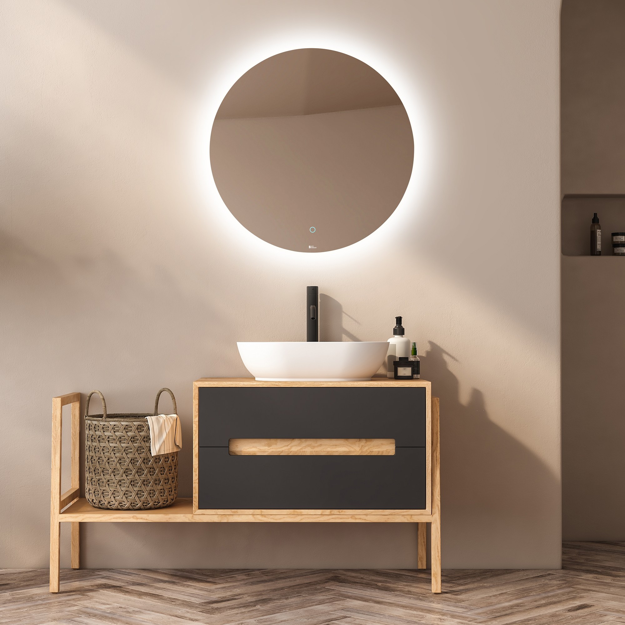 헤이미러 LED 프레임 조명 스마트 욕실 화장대 터치 거울 원형 124,410원