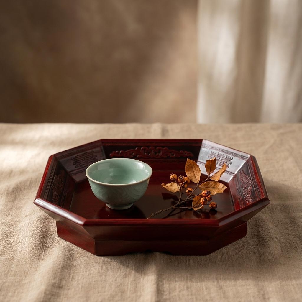 국산 팔각 목판 쟁반 트레이 다과상 찻상 페백 접시 다도 과일상 원목 나무, 옻칠, 1개 13,800원