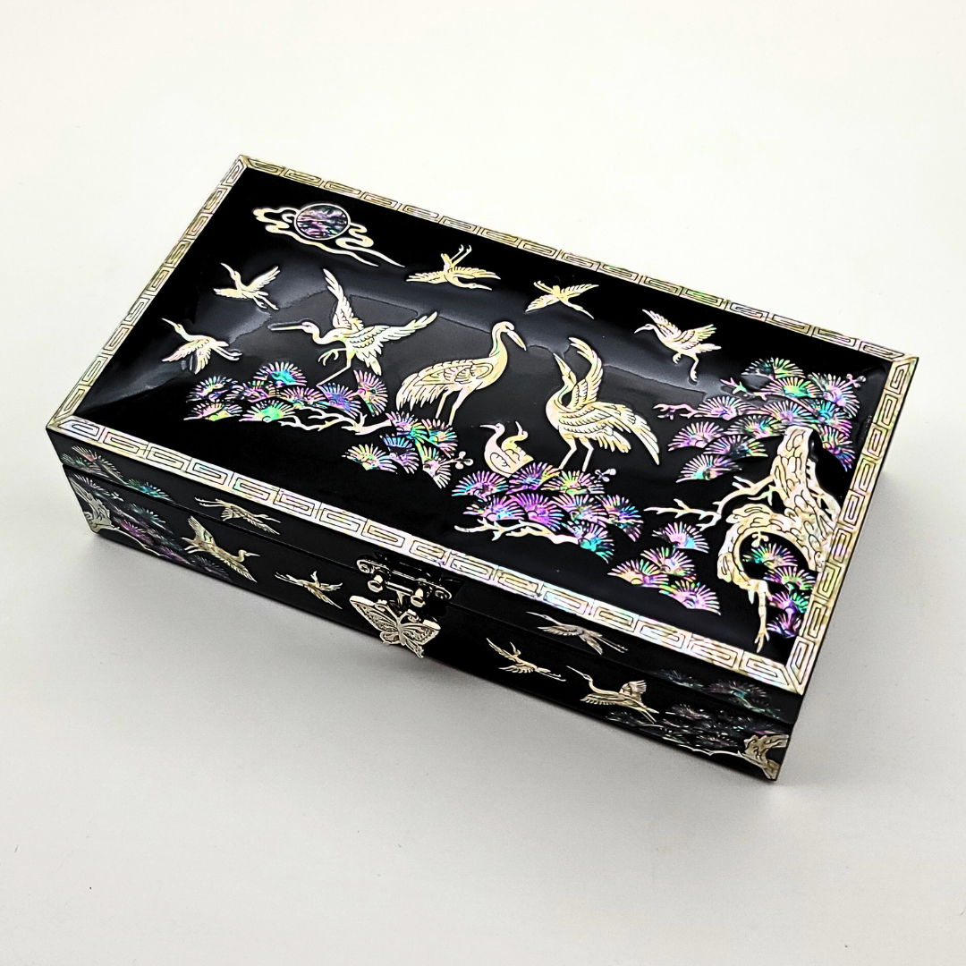 한국민예사 나전칠기 송학 자개 예단함 보석함 악세사리 보관함 한국 전통 공예품 외국인 선물, 검정 74,500원