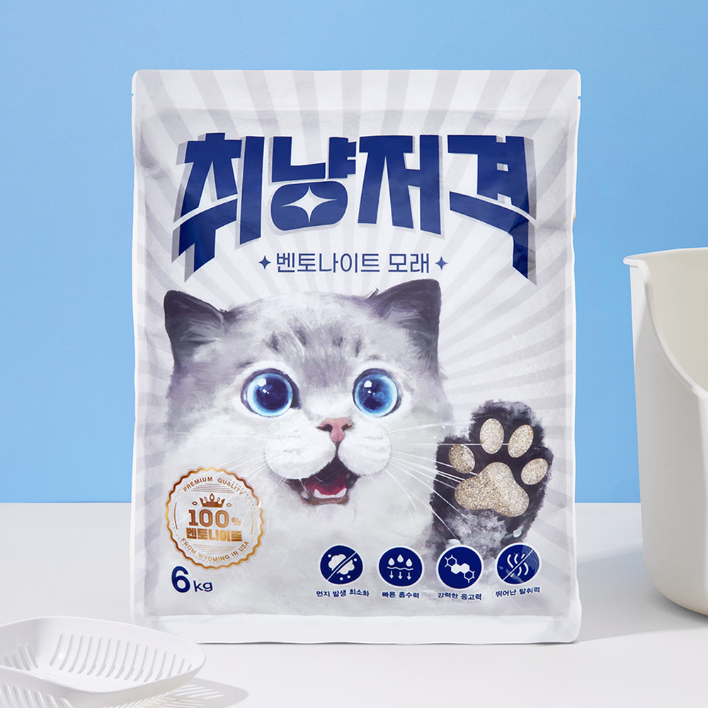 취냥저격 미국와이오밍 먼지없는 사막화없는 프리미엄 벤토나이트 고양이모래 가는입자 고운입자 친환경 무향 6kg 2개입 17,000원