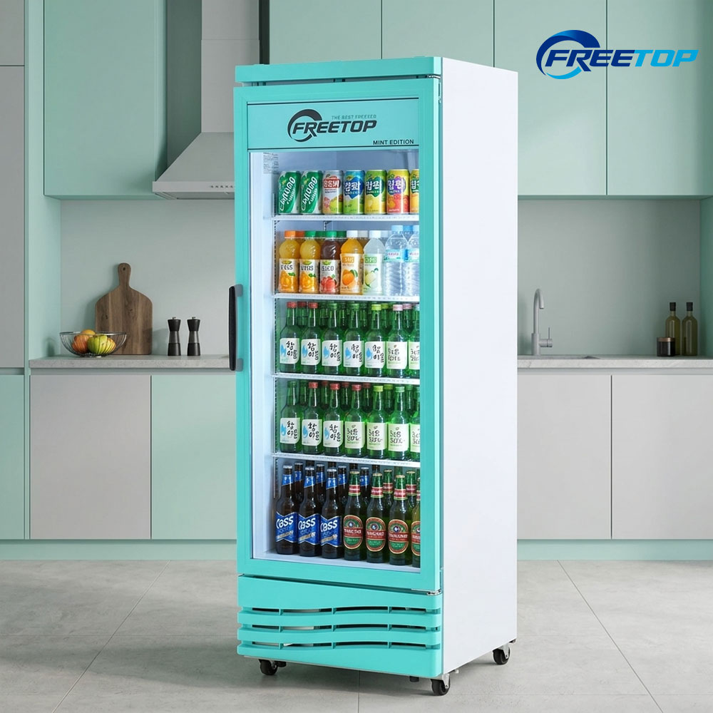 소상공인지원 음료수 냉장고 385L 업소용 쇼케이스 FT-470RG 민트 술장고 약국 병원 주류 편의점, FT-470RG 민트 (착불배송비 해피콜안내) 387,000원