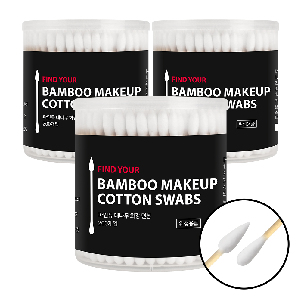 파인듀 대나무로 만든 메이크업 화장 수정 전용 뾰족 라운드 면봉 200개입 X 3개, 1세트, 600개입 7,790원