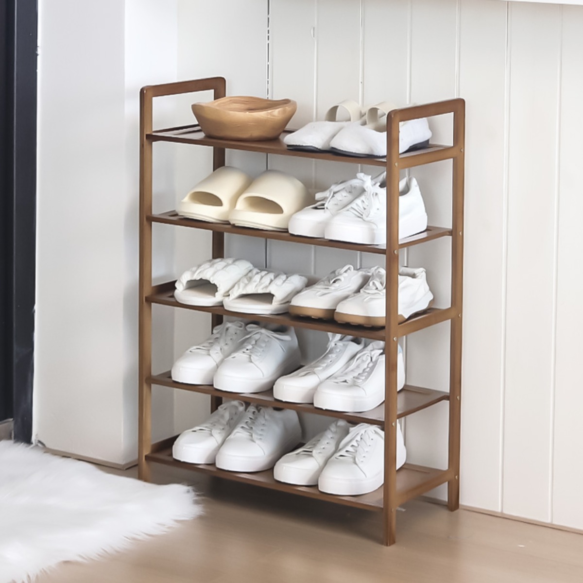 M컴퍼니 원목 현관 신발장 정리대 5단 신발 선반 정리함 좁은 틈새 슬림 간이 수납장 슈즈랙 보관함 거치대 원룸 아파트 다층 정리 내추럴 우드 EC59421299AP85_600S 22,700원