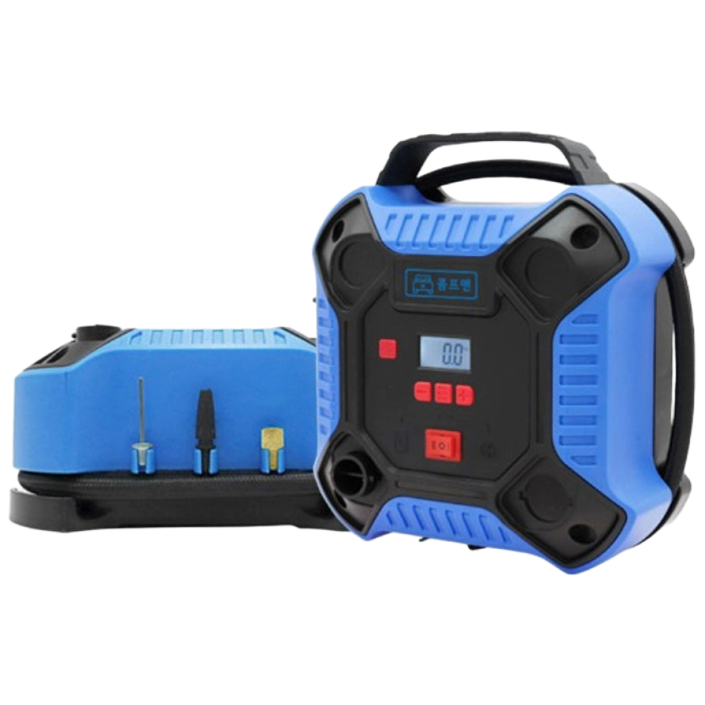 차량용 스마트 에어컴프레셔 (DC12V 시거잭) 캠핑용 콤프레셔 에어매트 공기주입기 자전거타이어 공기주입기 다용도 콤프레셔, 블루, 1개, 현재가 39,800원