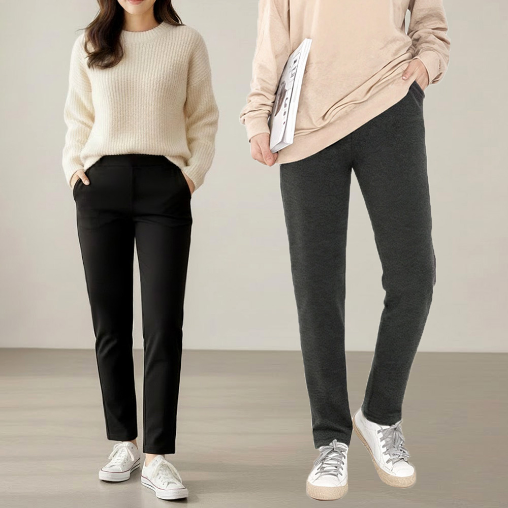 1+1 더클로 여성 겨울 융털 일자핏 밴딩팬츠 포켓 데일리 따뜻한 슬랙스 기모 바지 블랙/차콜 2장 18,900원