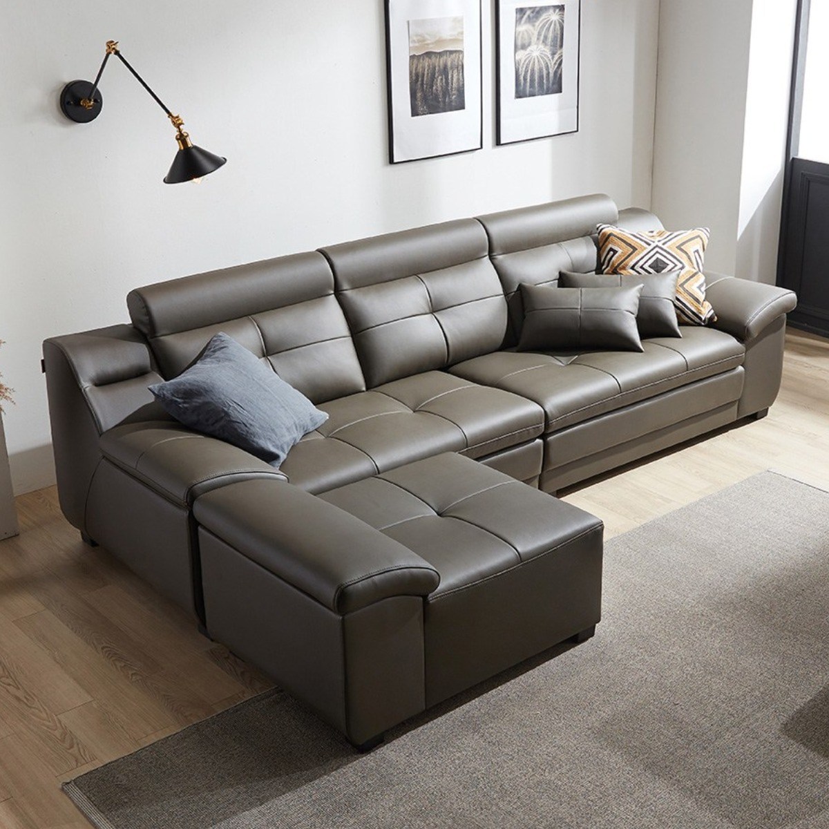 동서가구 마샤 구스다운 고급 천연가죽 4인 소파+팔걸이스툴 DF640527 569,000원