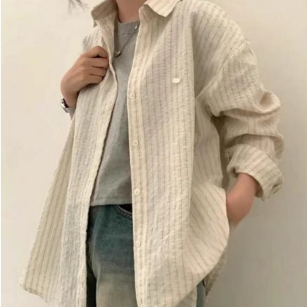 노나네 스트라이프 루즈핏 롱셔츠 남방 여자 긴팔 오버핏 셔츠 27,000원