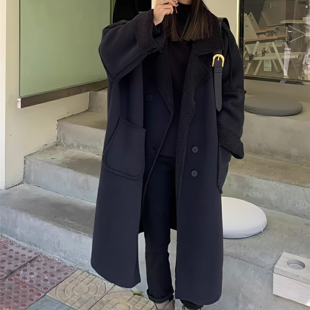 퀸앤조이 여성 겨울 빅사이즈 롱코트 오버핏 빅카라 니트 더블버튼 데일리 롱가디건 봄 가을 112,800원