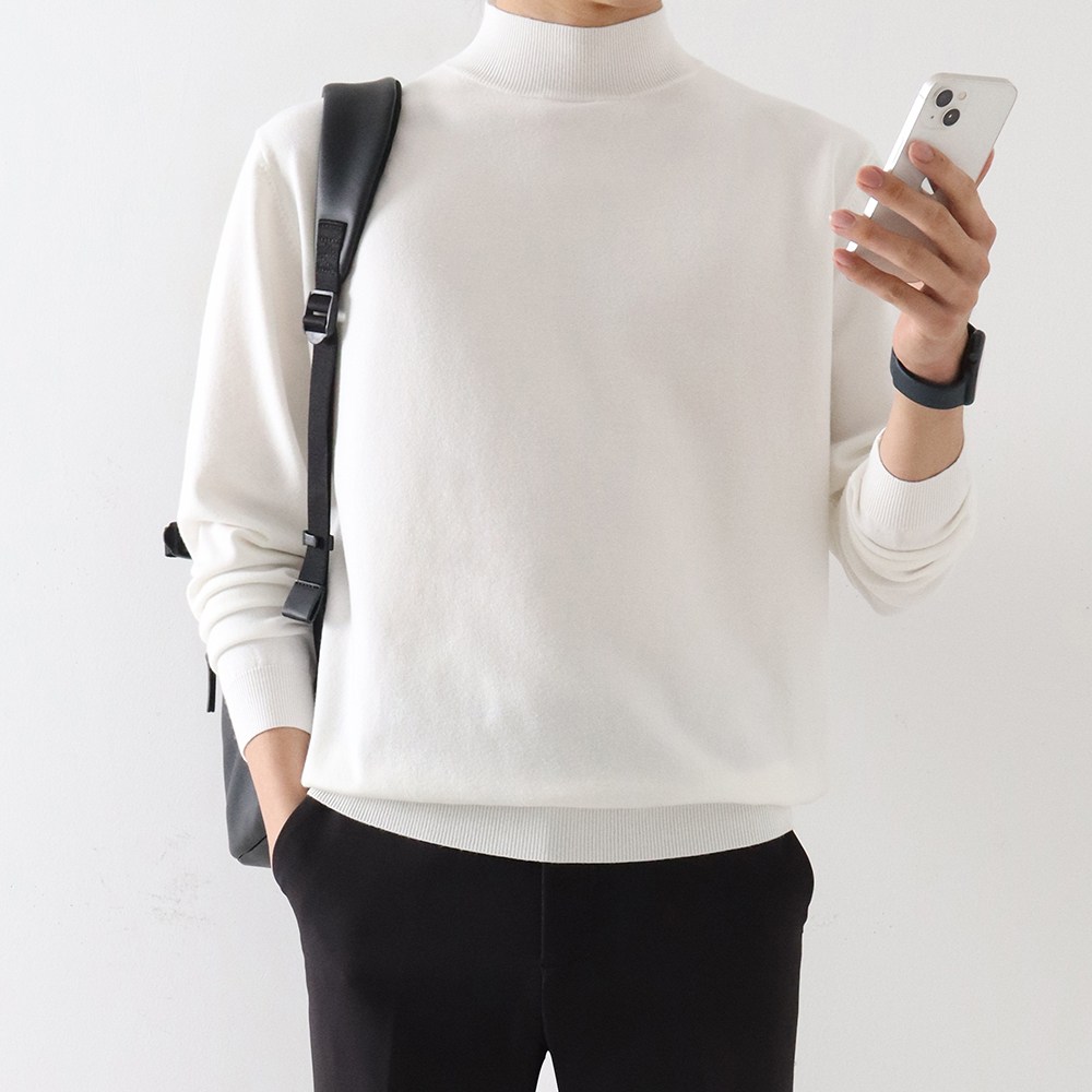 지지블랙 부드럽고 촉감이 좋은 리븐 스판 반폴라 니트 스웨터 오버핏 터들넥 ZZBKN046 29,800원