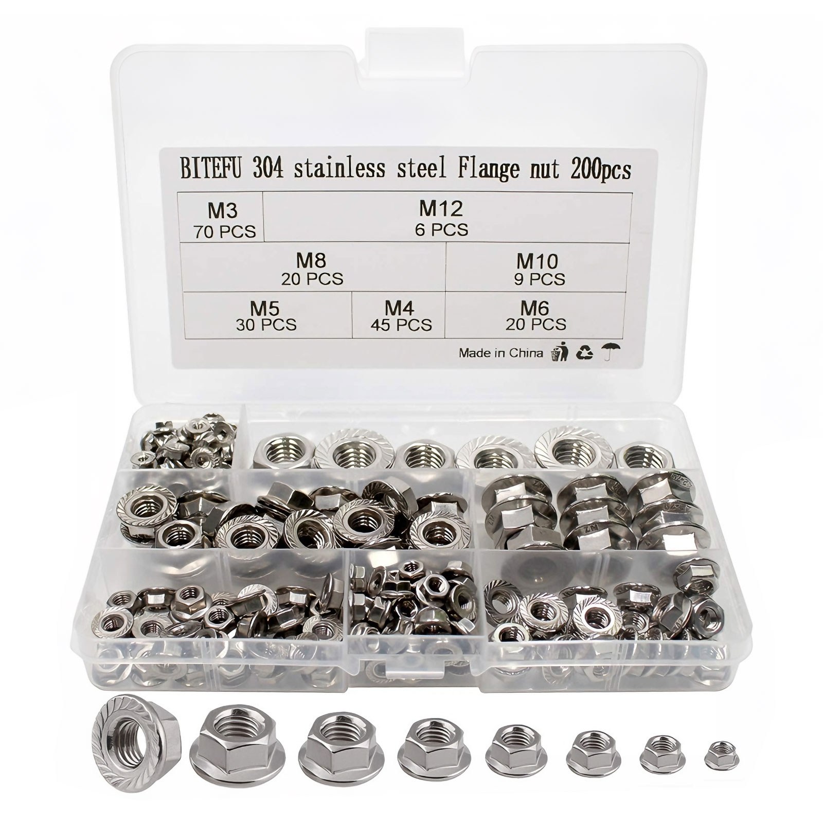 ADNEWX 200개 스테인리스 풀림방지너트 고정너트 플랜지너트 M3 M4 M5 M6 M8 M10 M12볼트, M3 M4 M5 M6 M8 M10 M12 31,850원