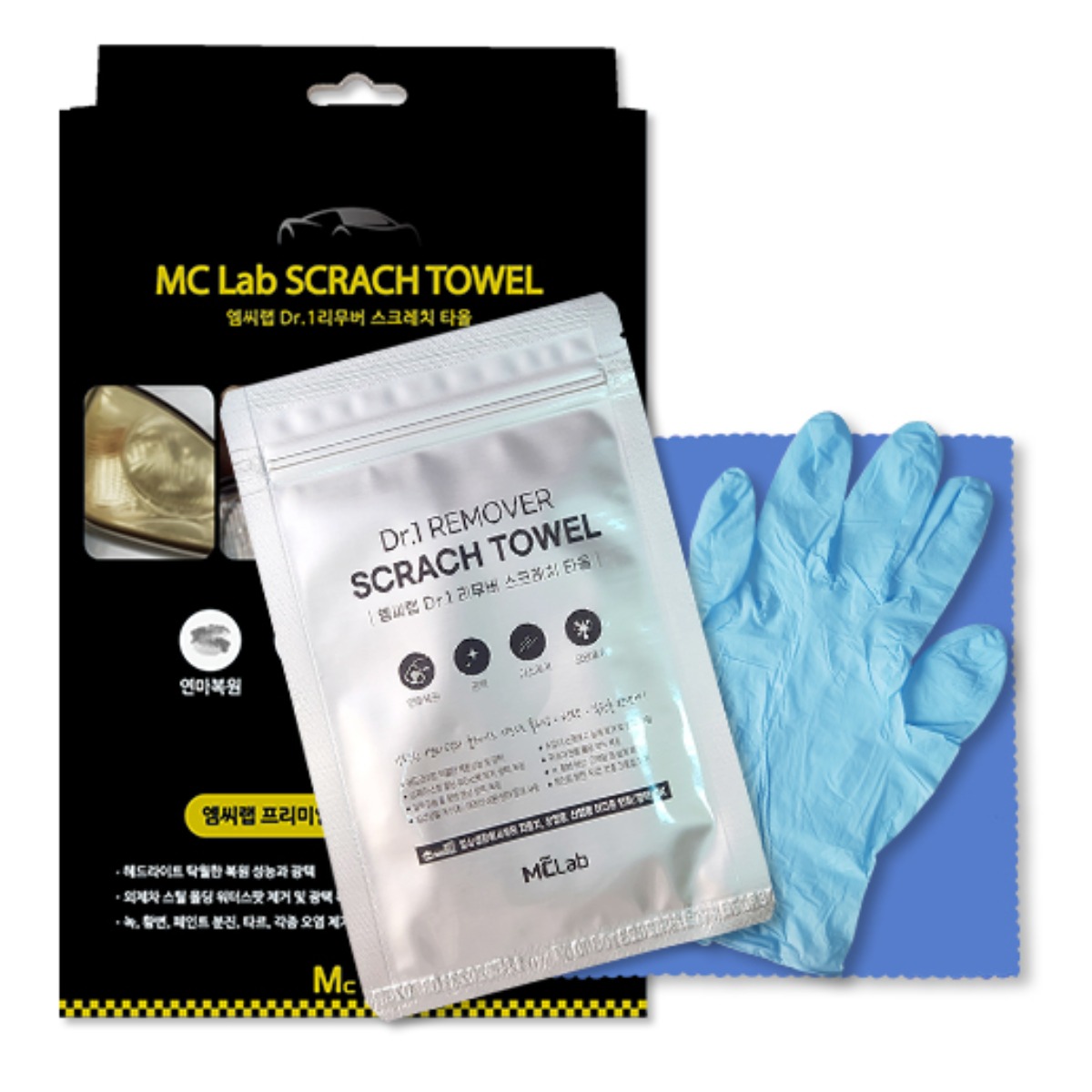 엠씨랩 자동차 차량용 스크래치타올 잔기스 물때 녹 제거 페클 페인트클렌져 헤드라이트 복원 키트, 1세트 12,800원