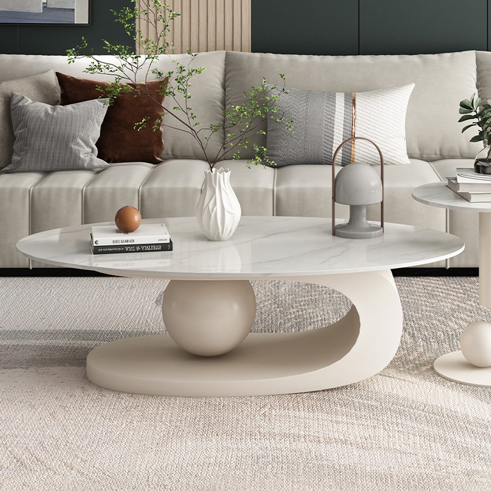 아우스 XM09 비즈크림 소파테이블 라운드 세라믹 타원형 거실테이블 디자인 인테리어테이블 골드 거실탁자, 크림 248,000원