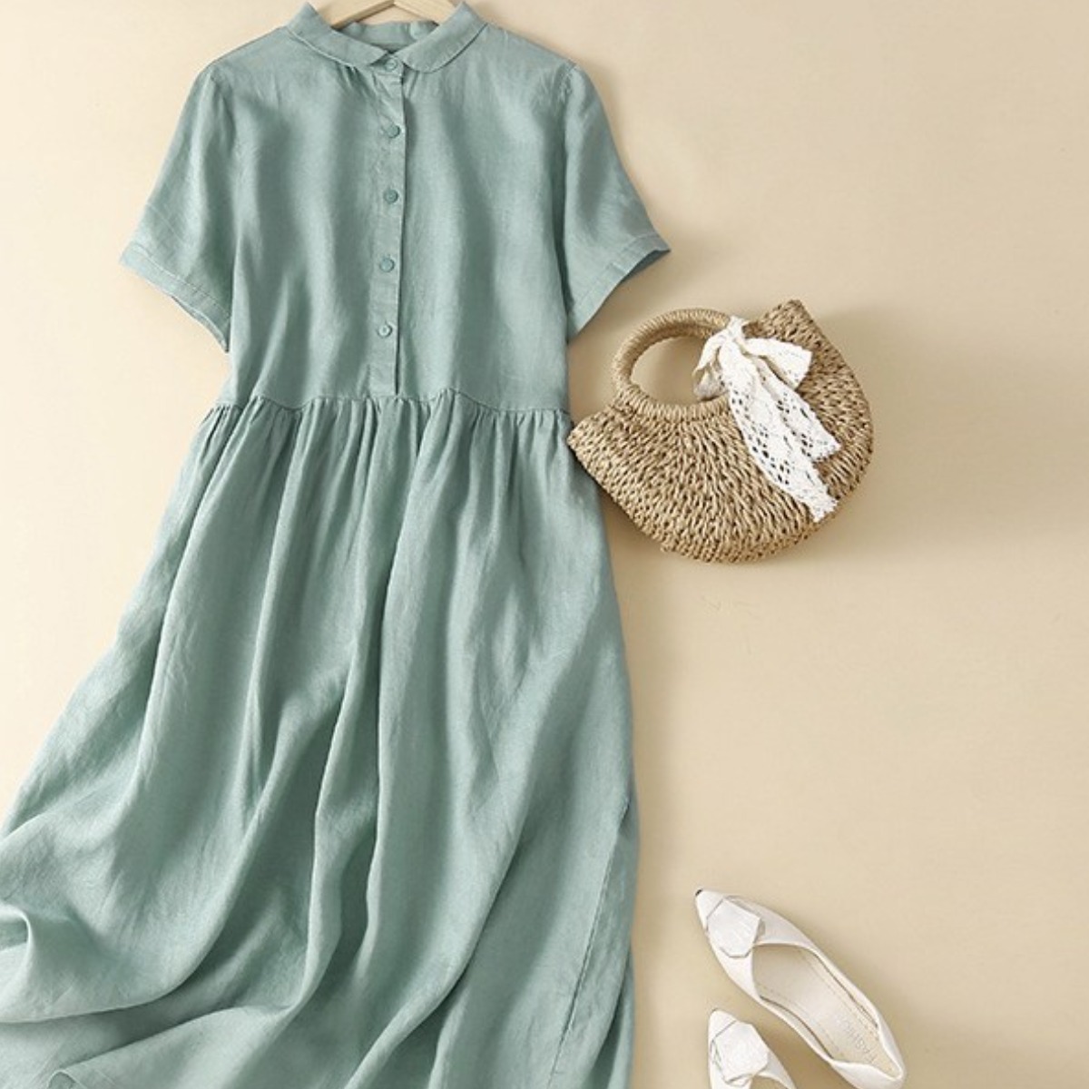 여성 시원 편안 면 마 소재 오버핏 A라인 롱 원피스 캐주얼한 디자인 봄 여름 가을 매력 반팔 스타일 활동적 일상 생활 안성맞춤 새로운 시즌스타일링 27,500원