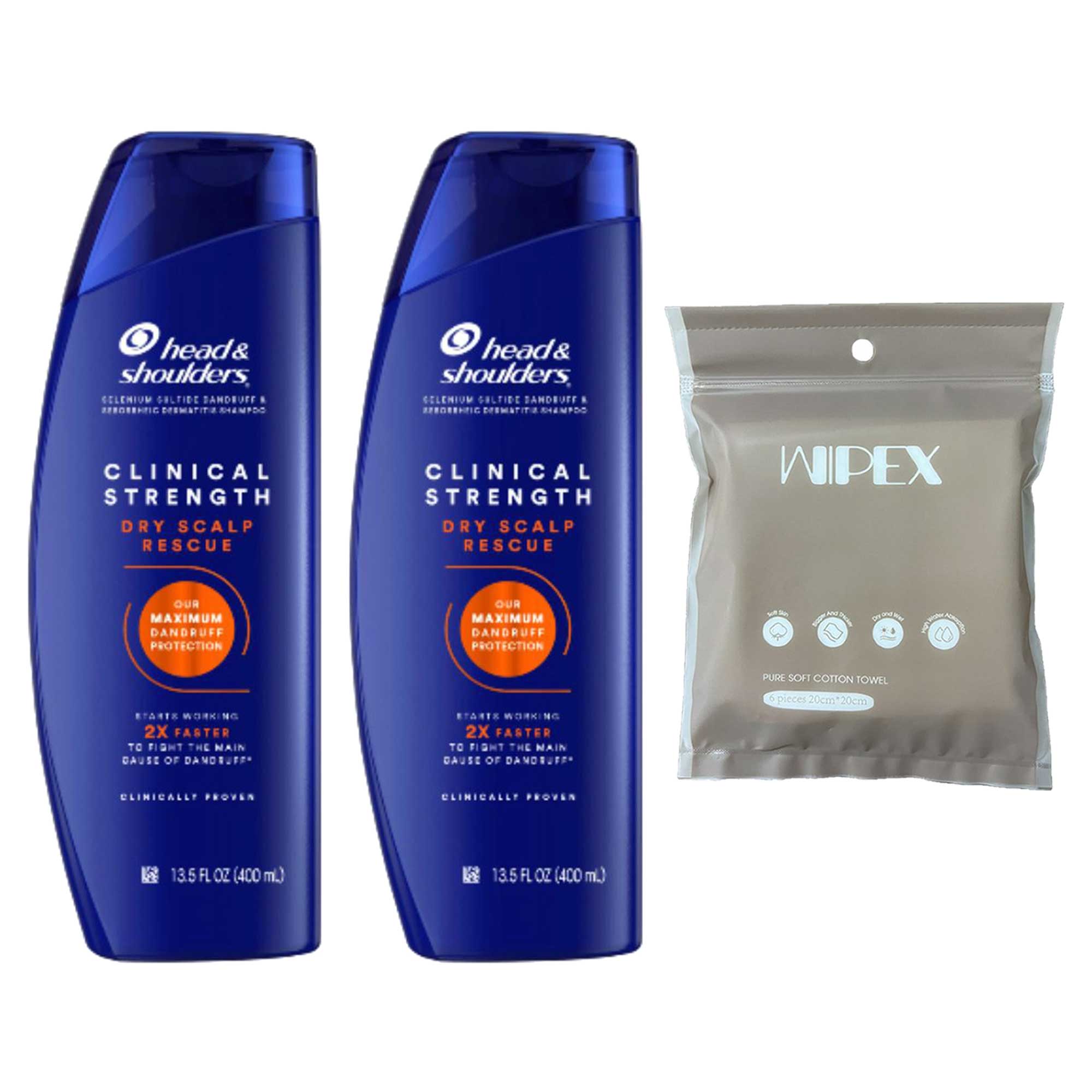 헤드앤숄더 클리니컬 스트렝스 드라이 스칼프 레스큐 샴푸 400ml 2개 + wipex 퓨어 소프트 코튼 타올 6매입 34,750원