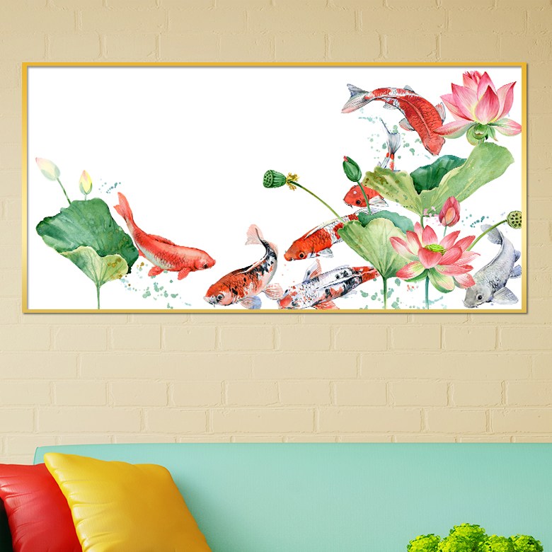 아트블루 돈 돌어오는 그림 거실 대형 와이드 물고기 추상화 황금 나무 풍수 인테리어 액자, 10_잉어와 연꽃 아이_와이드 169,000원