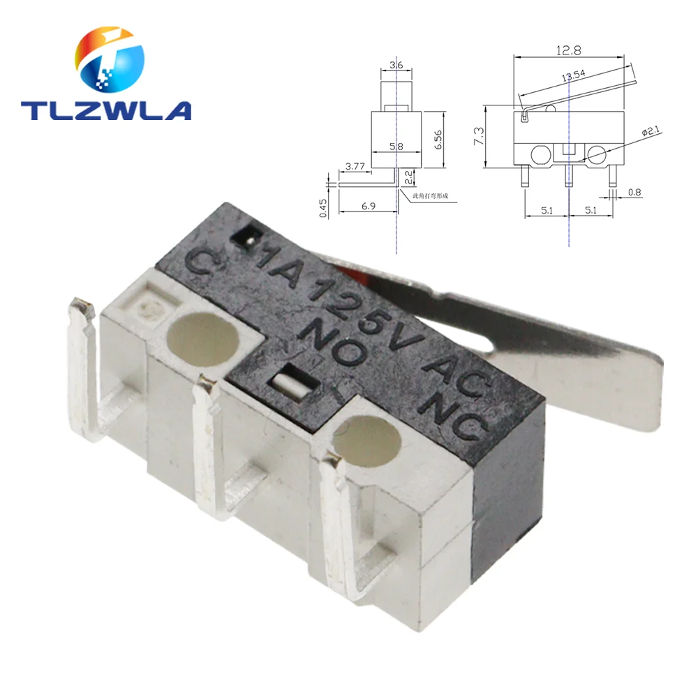10PCS 마이크로 리미트 스위치 순간 푸시 버튼 1A 125V AC 마우스 3 핀 롱 핸들 롤러 레버 암 SPDT 12X6X6M 4,200원