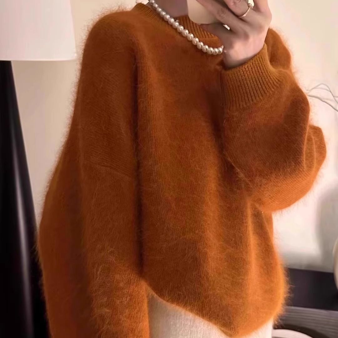 SELEAD 봄 가을 여성용 프렌치 스타일 오버핏따뜻한 니트 고급 허리 라인 루즈핏 라운드넥 니트  스웨터 니트 니트 16,900원