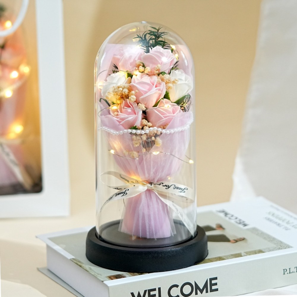 꽃다발 장미꽃 유리돔 LED 무드등 기념일선물 인테리어, 1개, 핑크 19,800원