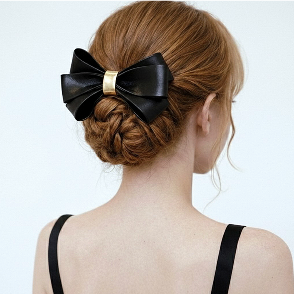 금장 포인트  가죽 헤어바렛  프렌치 집게핀 여성 자동 헤어핀  SEENE 12,900원