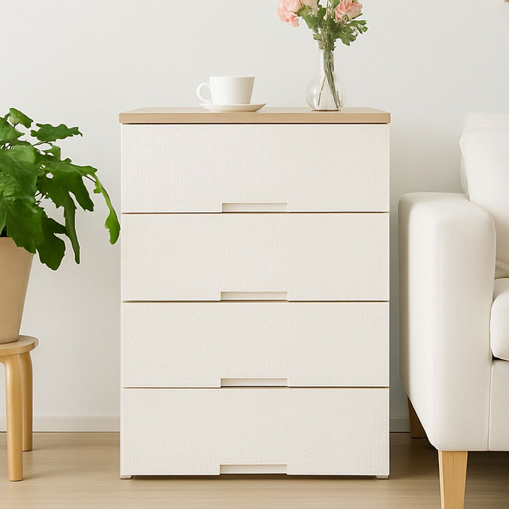 보노하우스 국내 제조 라탄플러스 우드상판 서랍장, 모던 화이트, 4단 53,500원