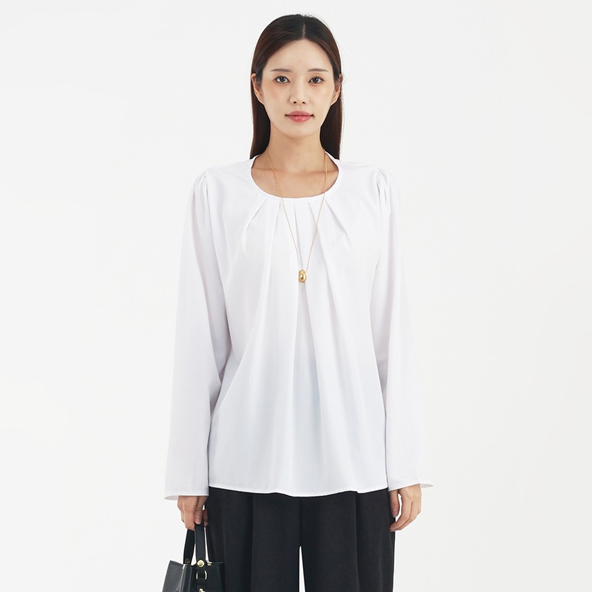 엘쏘 셔링 라운드 정장 기본 면접 쉬폰 긴팔 빅사이즈 블라우스 19,900원