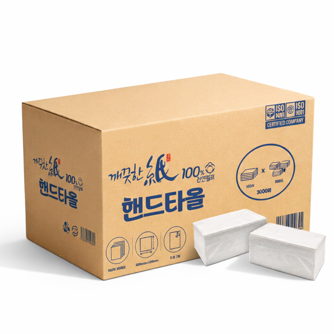 깨끗한지 100% 천연펄프 도톰한 핸드타올 업소용, 1개, 3000개입, 현재가 21,900원