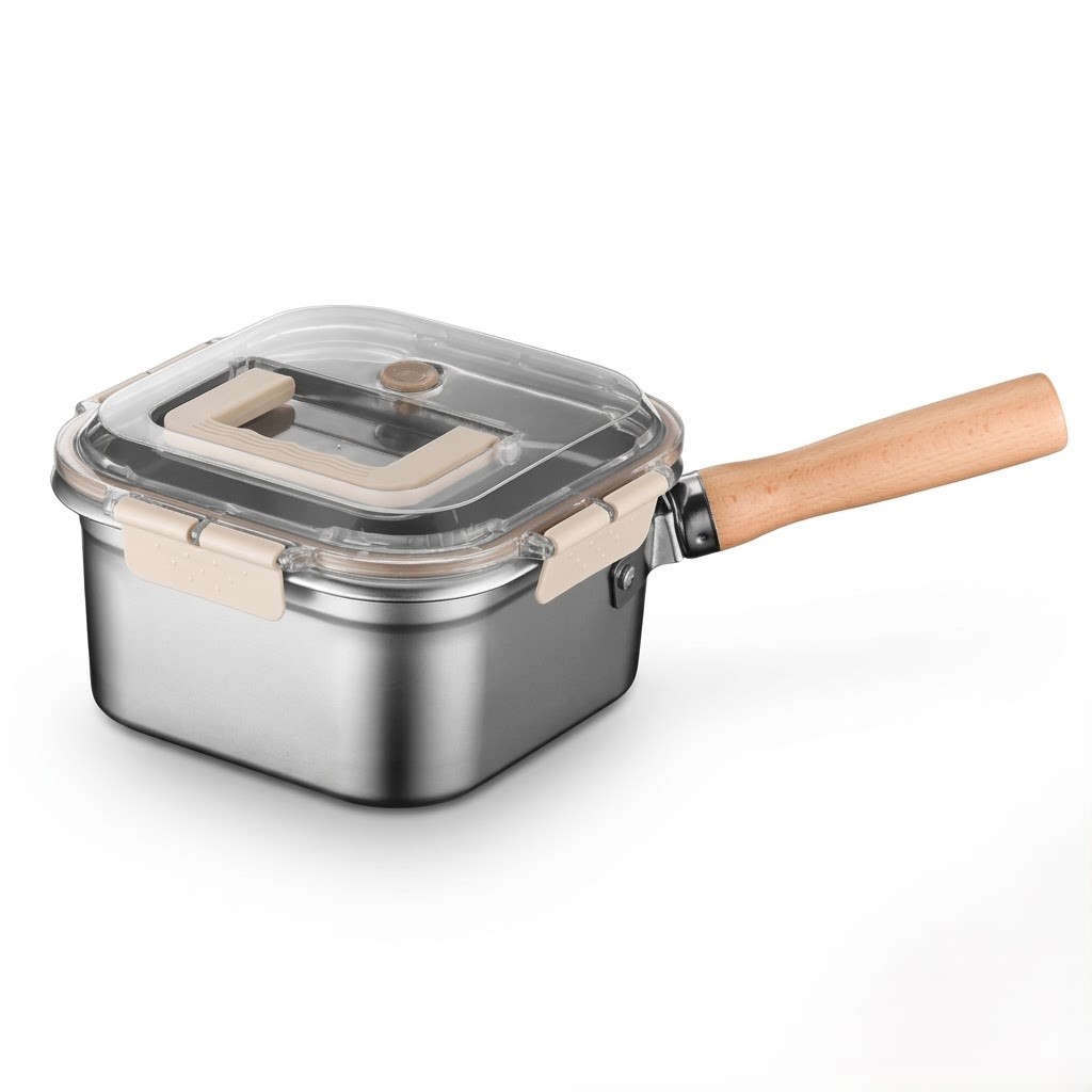 리앤트 다용도 튀김냄비 6 in 1 스테인레스 가정용 튀김기 스텐 밀폐용기 편수 냄비세트 사각 튀김냄비 튀김바스켓 집게 포함 1인용 냄비 캠핌용 냄비, 1개, 베이지, 20.5cm 17,400원