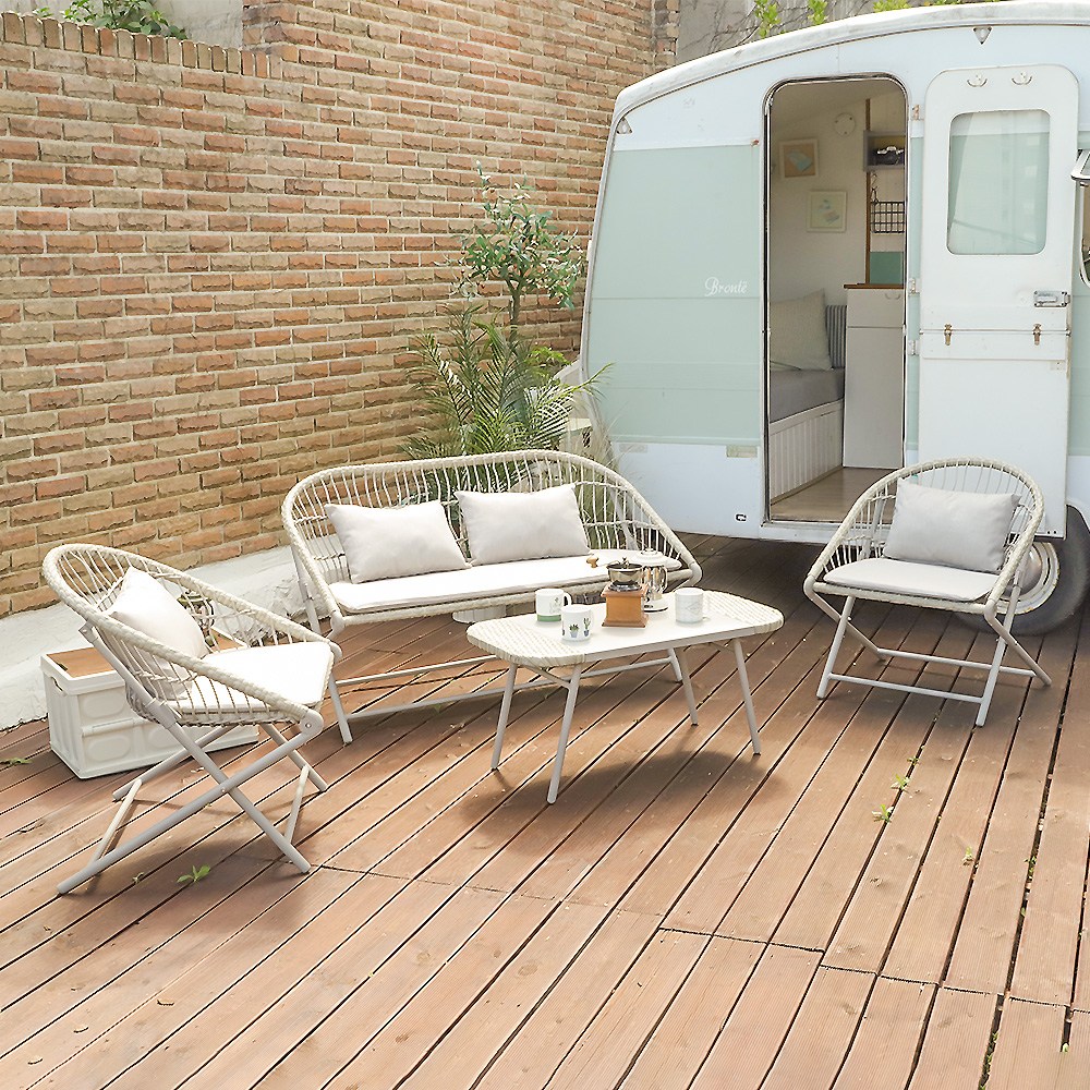 지엠퍼니처 트레이시 라탄 접이식 폴딩 카페 테라스 야외용 의자 테이블 세트 (쿠션/방석포함) 388,000원