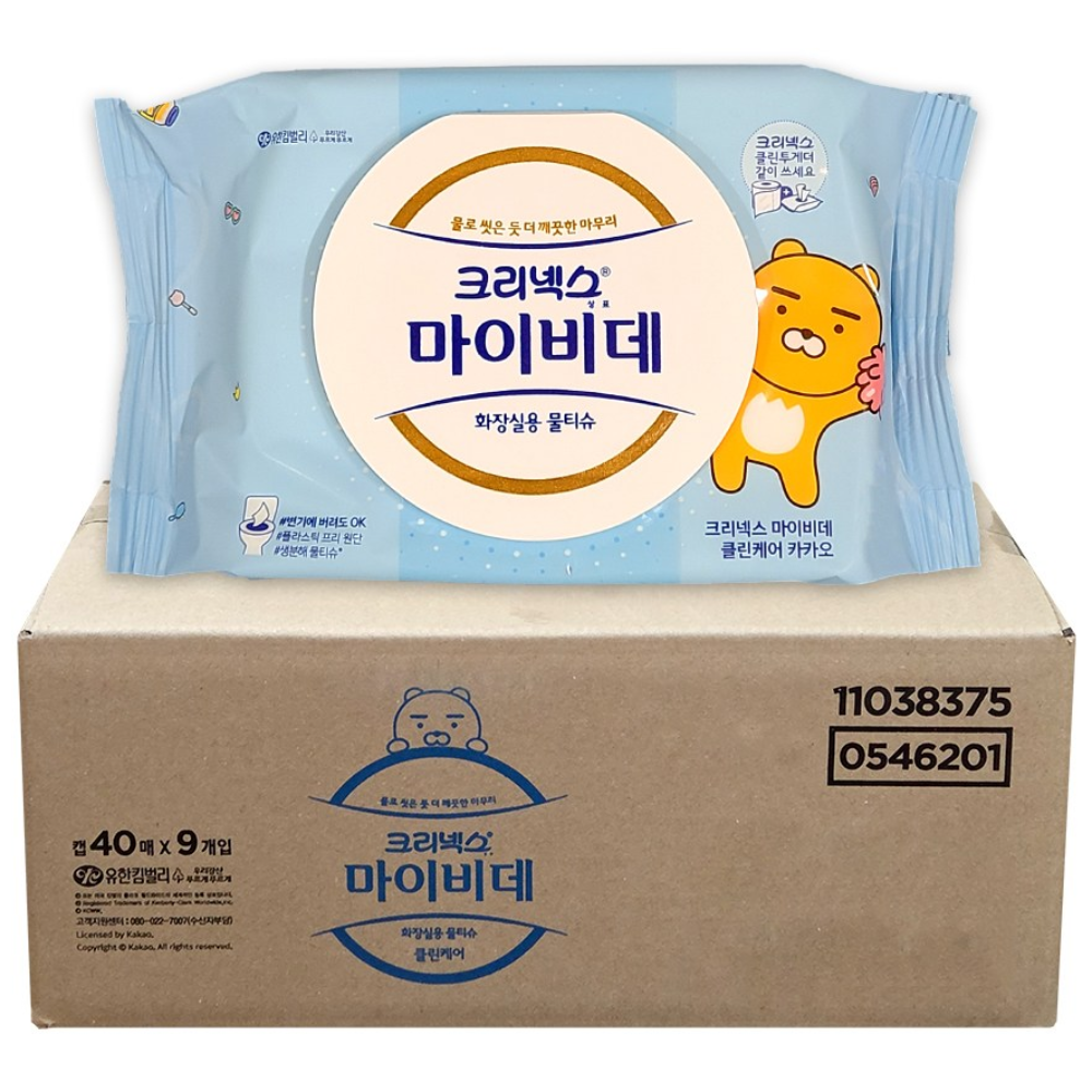 크리넥스 마이비데 카카오 화장실용 물티슈 캡형, 95g, 40매, 9개 21,800원