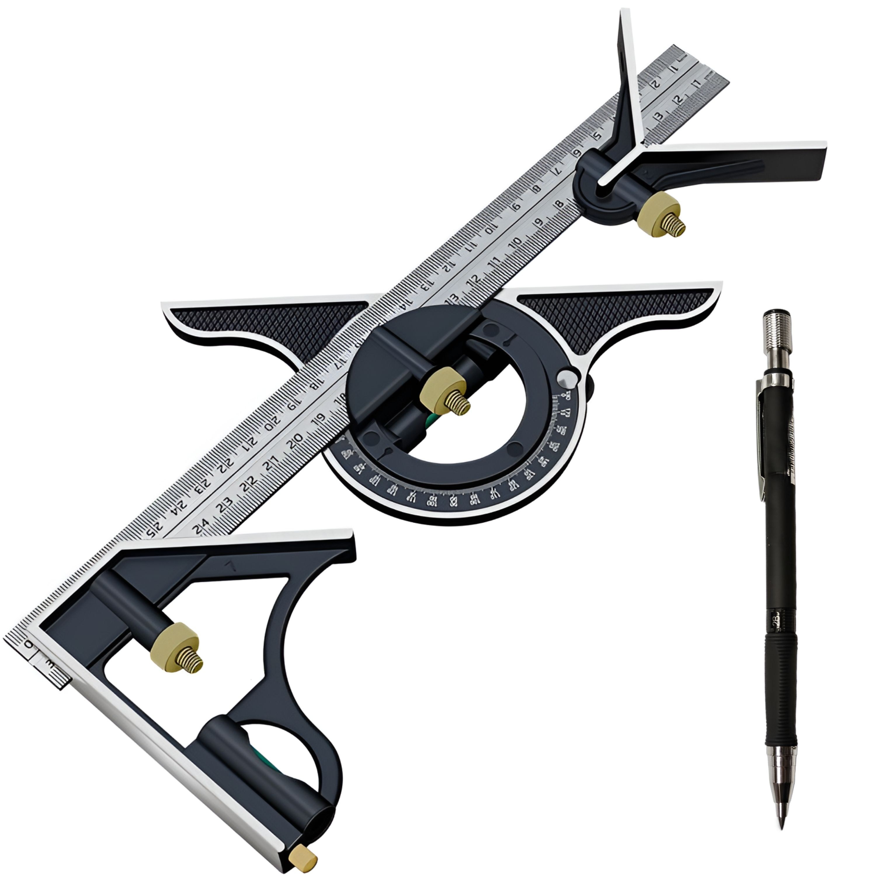 툴레보 다기능 콤비네이션 스퀘어 수평자 철자 각도자 목공자 측정자 300mm + 2mm 홀더팬, 1개 18,900원